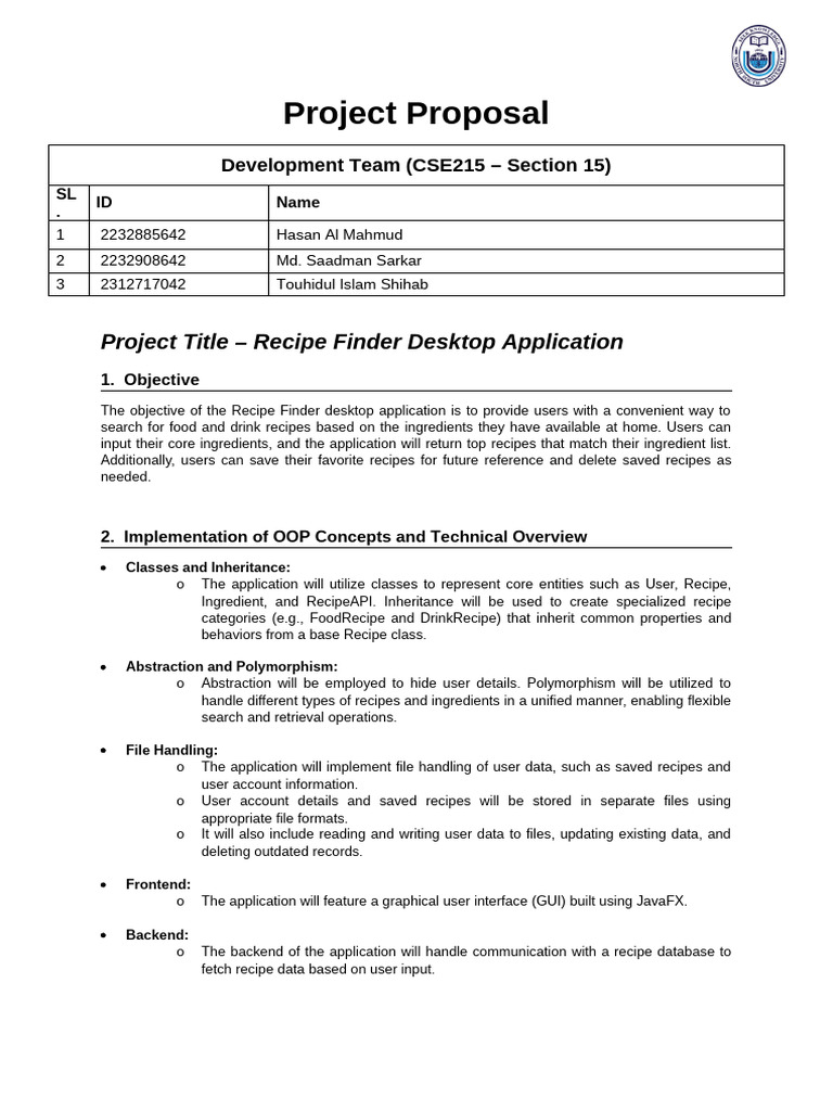 Recipe Finder App Project Proposal | PDF