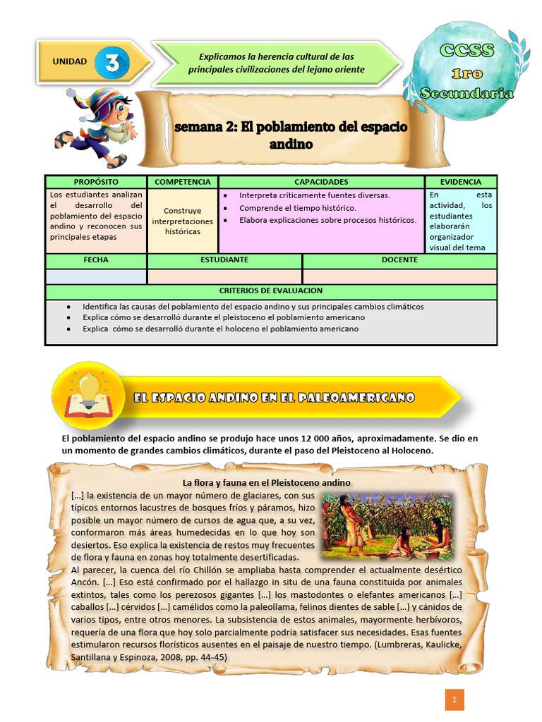 Ficha de Actividad CCSS 1°-Semana 2 | PDF | Holoceno | pleistoceno