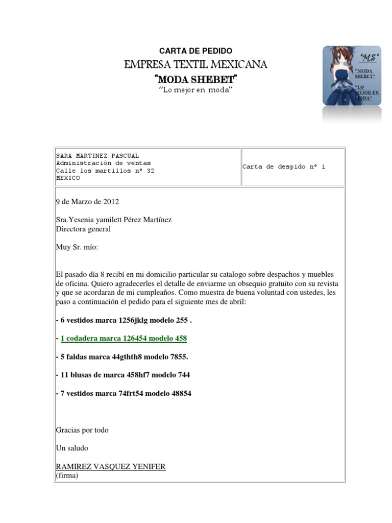 CARTA DE PEDIDO