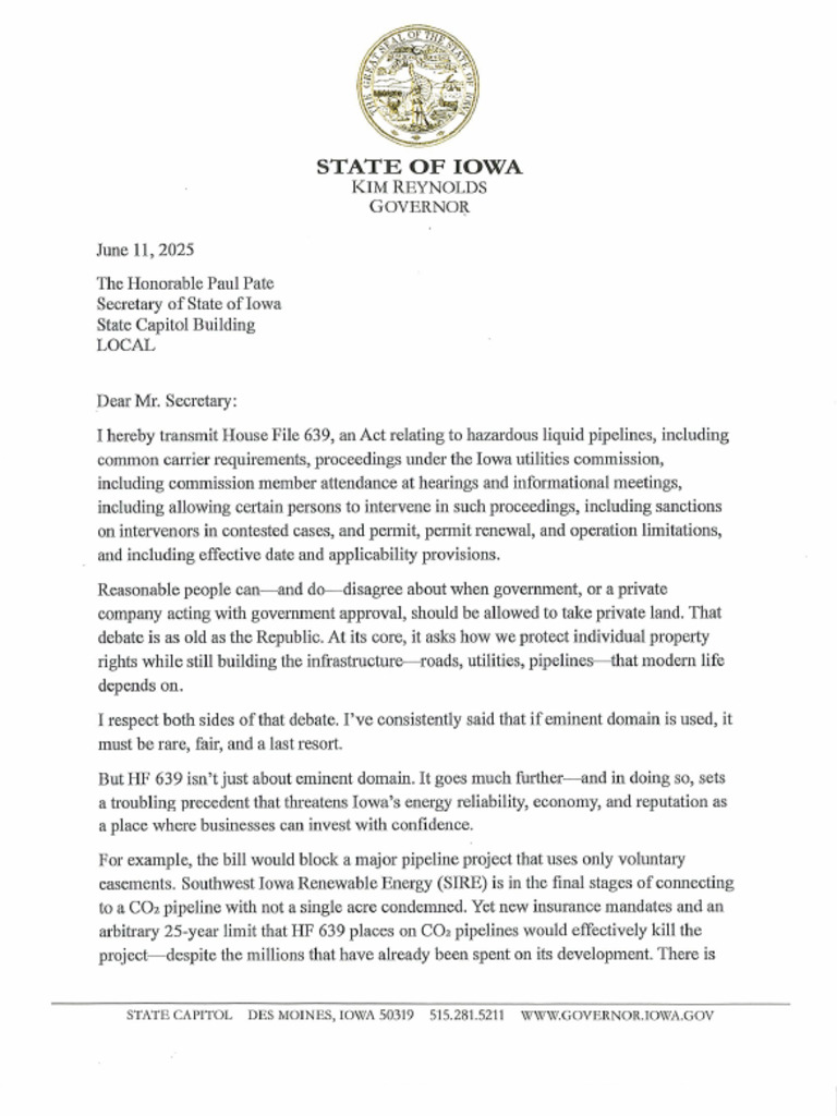 Iowa Gov. Reynolds Veto Statement | PDF
