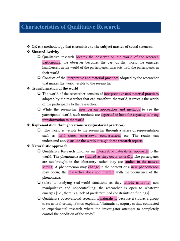 Key Characteristics of Qualitative Research | PDF | Qualitative ...