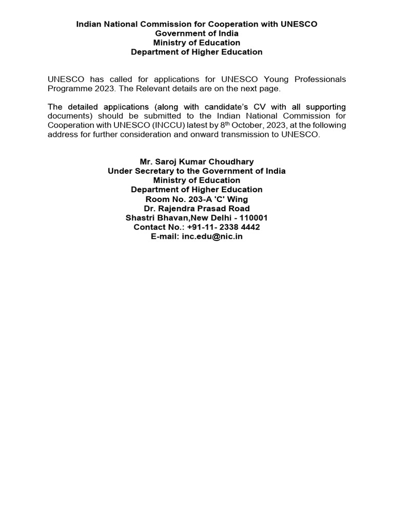 UNESCO Young Professionals Programme 2023 | PDF