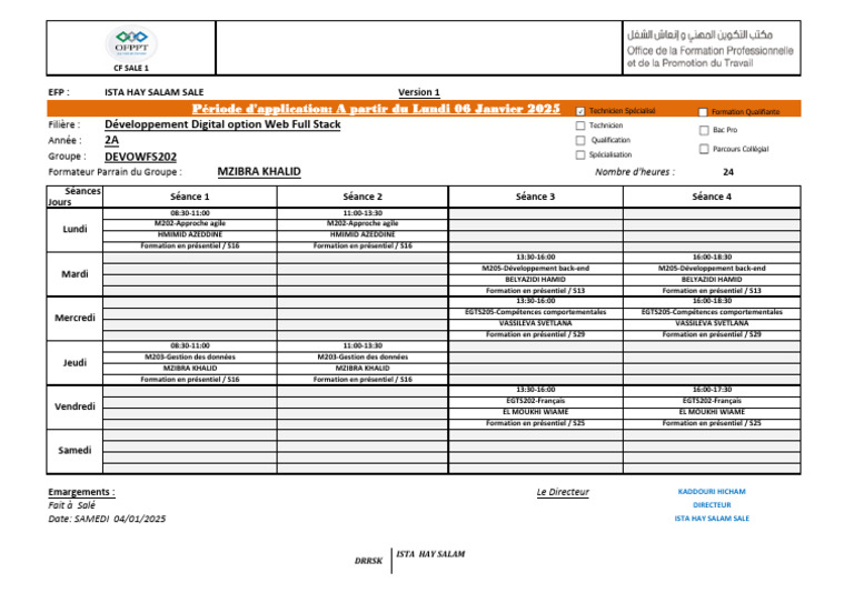 Emploi du temps 2024-2025 ISTA Salé | PDF