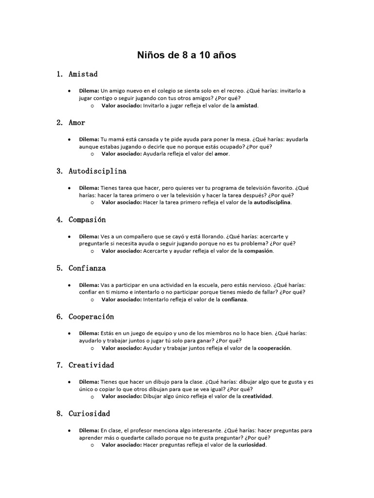 Valores para niños: dilemas y reflexiones | PDF | Creatividad