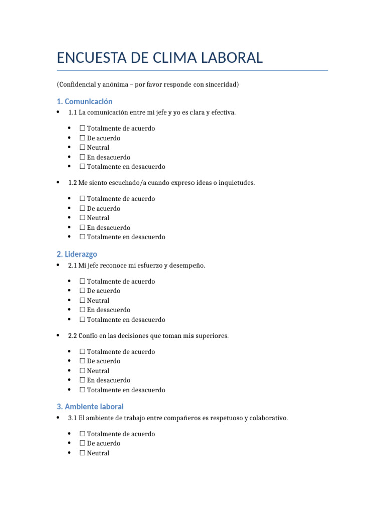 Encuesta Clima Laboral | PDF