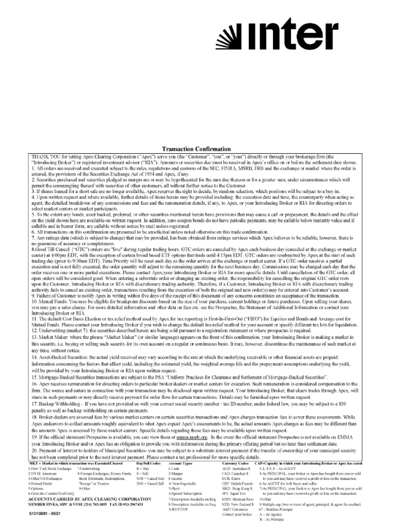 Apex Clearing Account Summary | PDF | Banking | International Trade