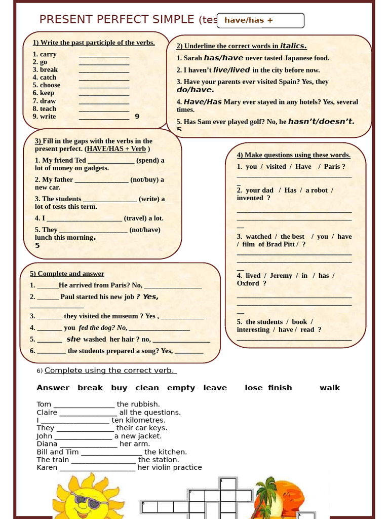 Present Perfect Simple Exercises | PDF | Grammar | Linguistics