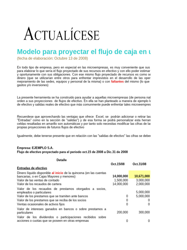 Flujo de Caja Proyectado para Microempresas | PDF | Bancos | Business
