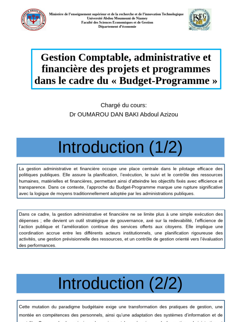 Gestion Administrative Et Financière Dans Le Cadre Du Budget-Programme ...