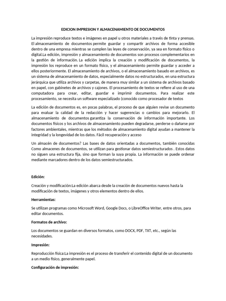 Edición, Impresión y Almacenamiento Documental | PDF | Archivo de ...