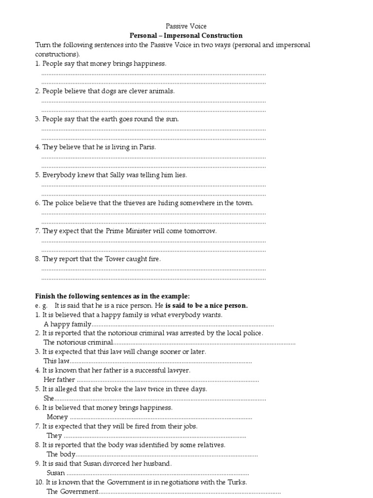 Worksheets Active And Passive Voice 1000 Que Worksheet passive voice exercises with answer key pdf 234 free math worksheet personal or impersonal constructions fce answer