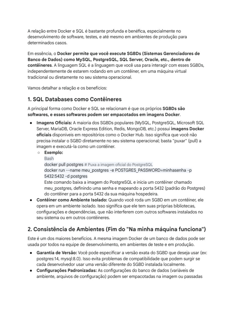 Docker e SQL Server: Vantagens e Volumes | PDF | Bancos de dados ...