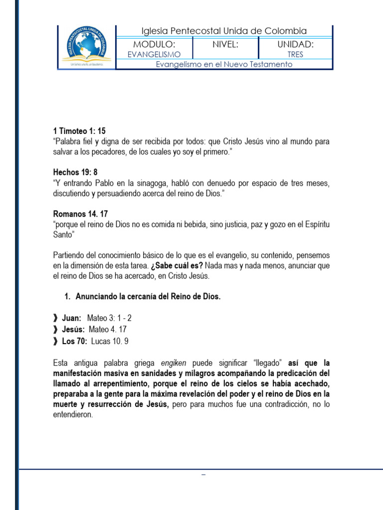 Evangelismo y Reino de Dios en NT | PDF | Jesús | Reinado y reino de dios