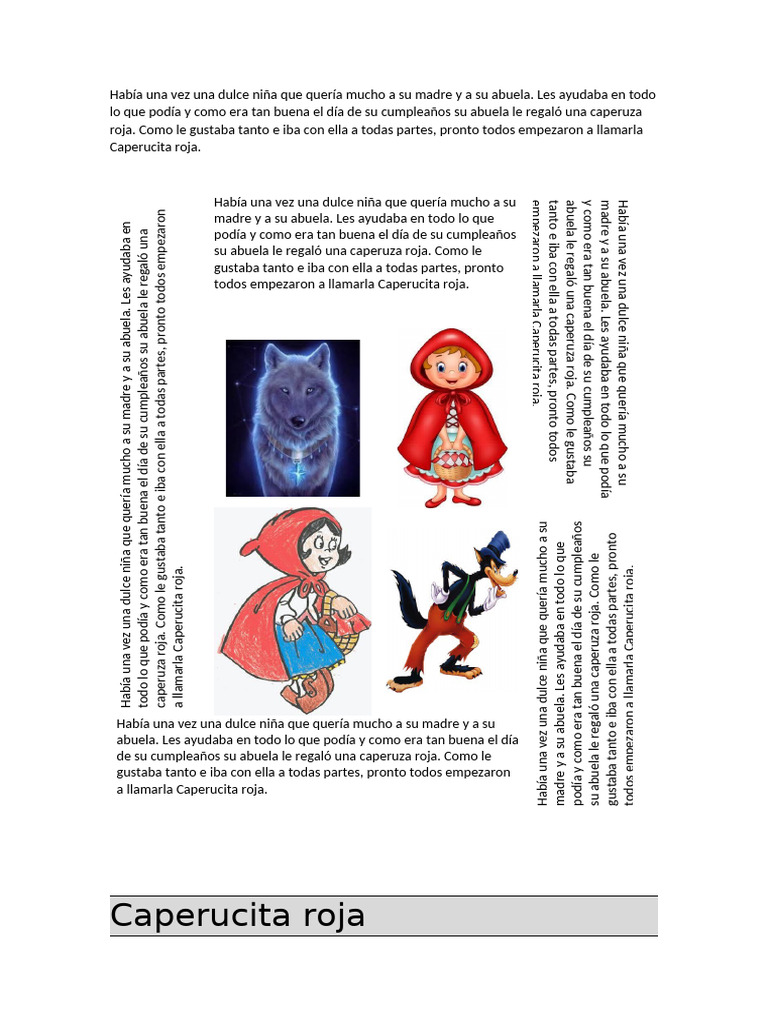 La historia de Caperucita Roja | PDF | Caperucita Roja | Cuentos de hadas