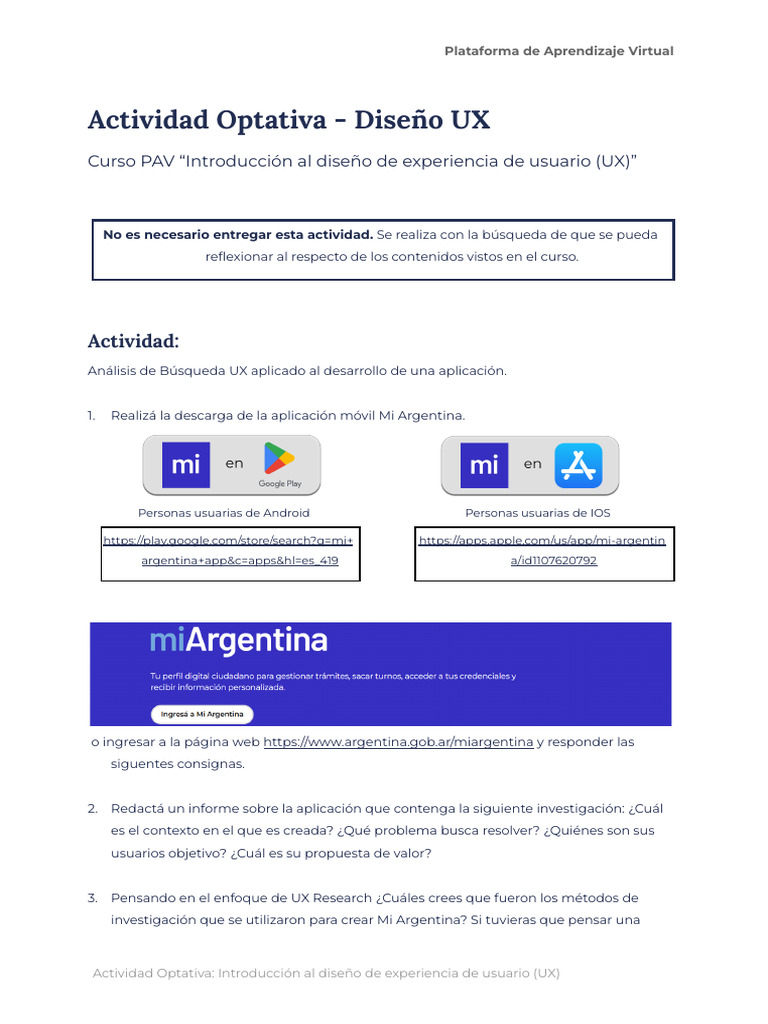 Actividad Optativa - Diseño UX | PDF
