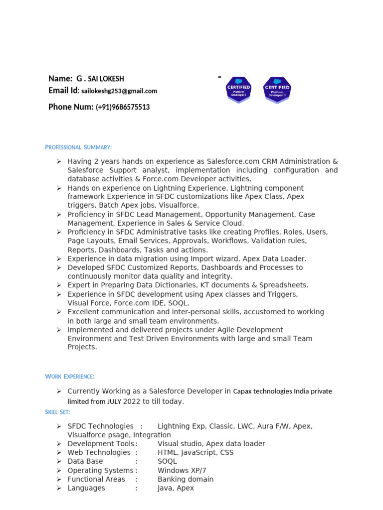 Salesforce Developer & Admin Profile | PDF | Software | Computing