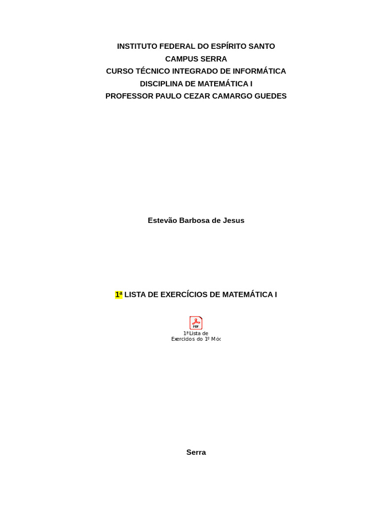 Modelo de Capa de Trabalho INFORMÁTICA I | PDF