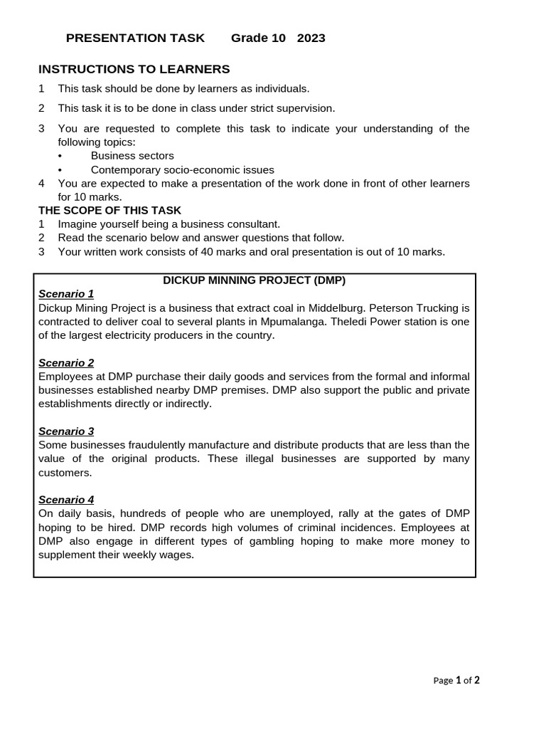 Grade 10 Business Presentation Task | PDF | Economies