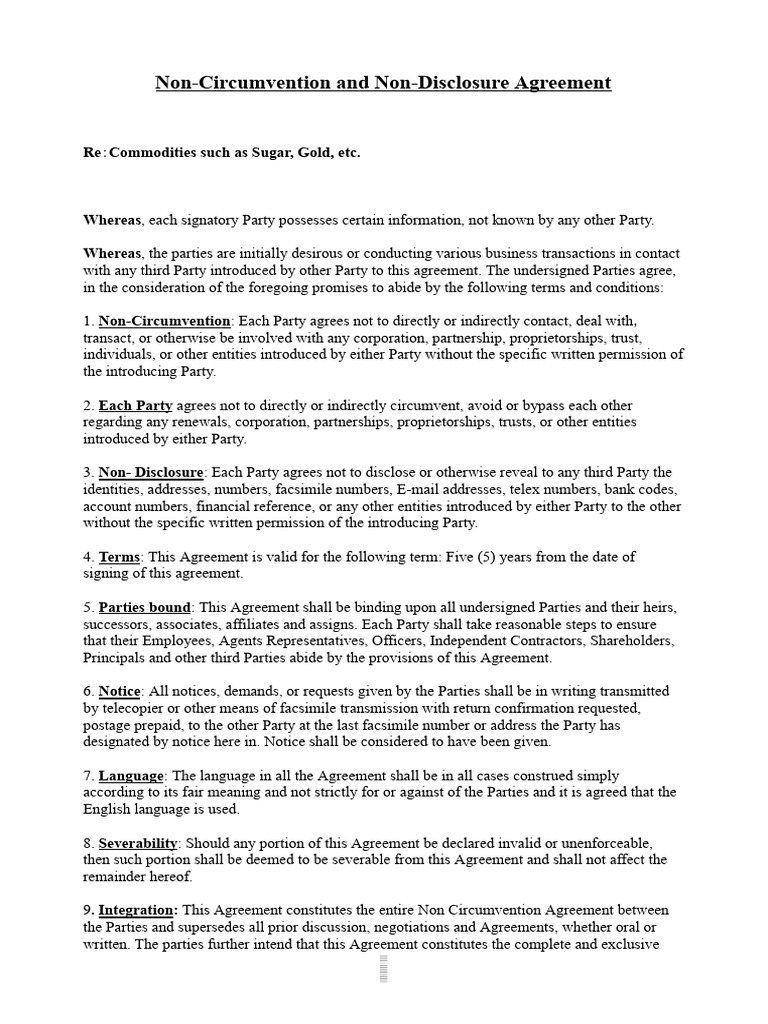 Non-Circumvention & NDA for Commodities | PDF | Legal Liability ...