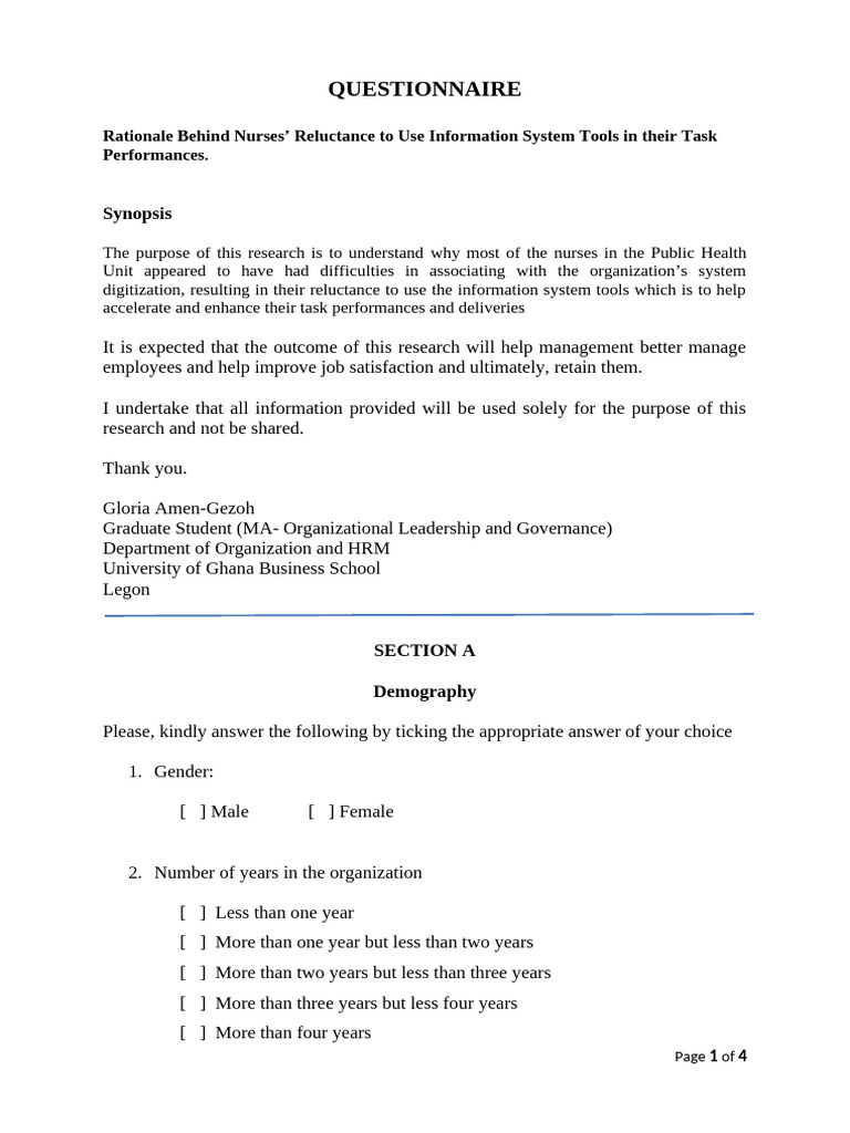Questionnaire For A Research | PDF | Health Care | Business