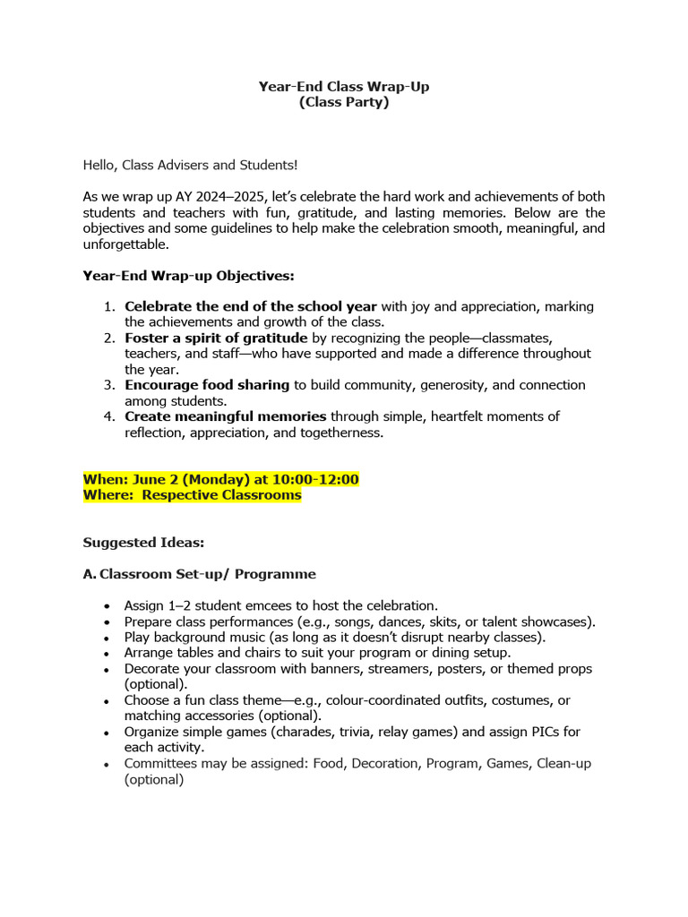 Year-End Class Wrap-Up | PDF