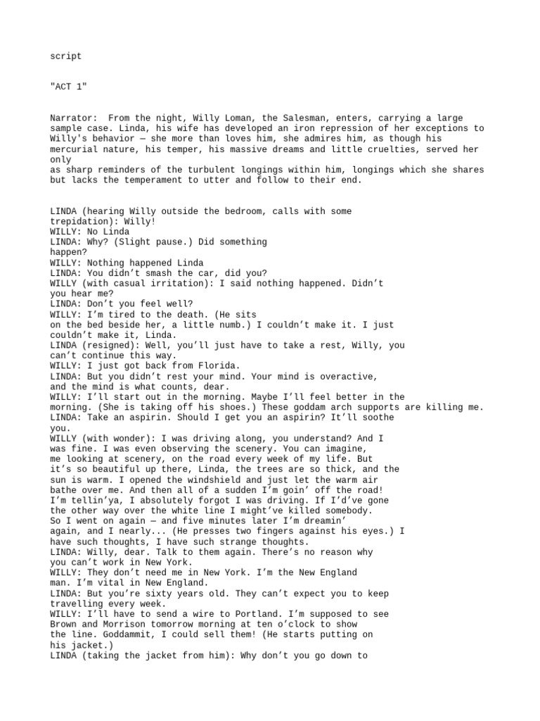 Death of a Salesman: Act 1 Script | PDF
