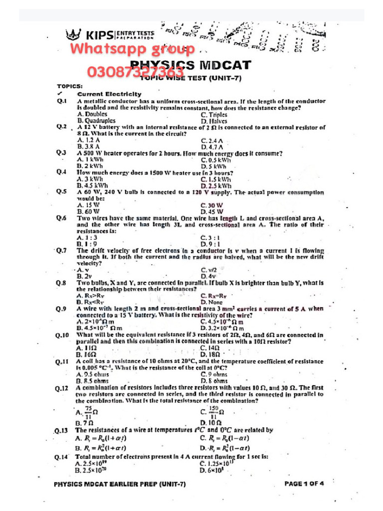 Physics Kips Test 7 | PDF