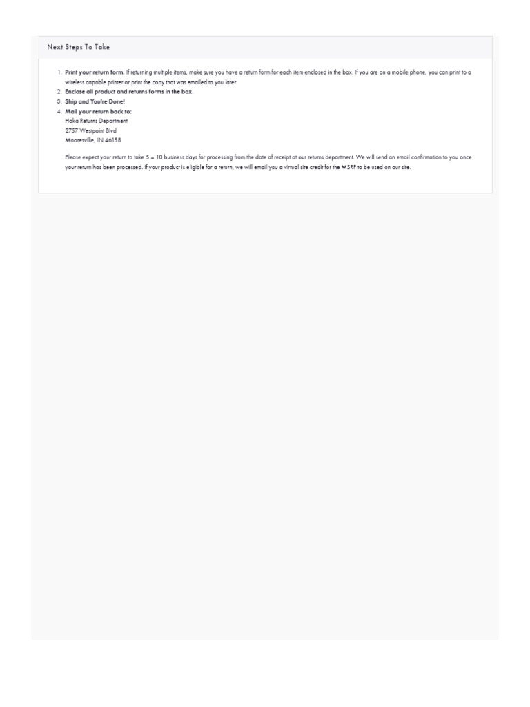 Hoka Bondin8 Return Instructions | PDF