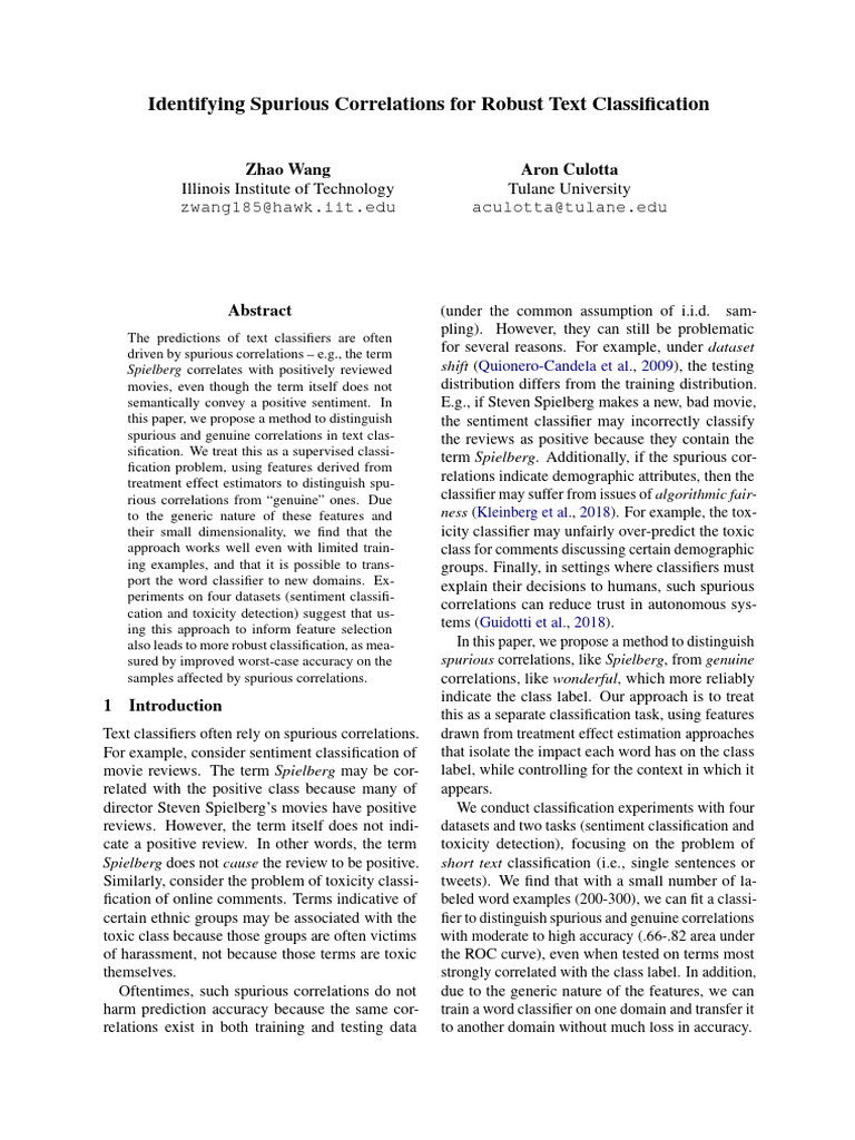 Identifying Spurious Correlations For Robust Text Classification | PDF ...