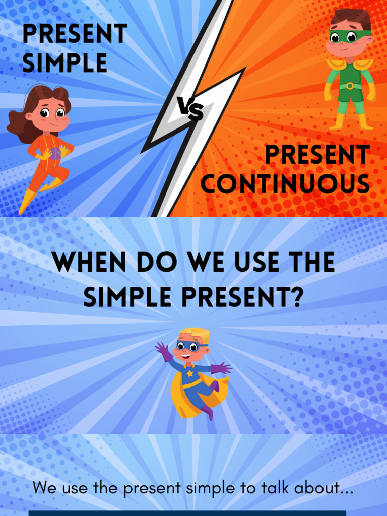 Superheroes Present Simple Vs Present Continuous Presentation in Red ...