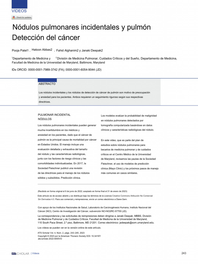 Patel Et Al 2023 Incidental Pulmonary Nodules and Lung Cancer Screening ...