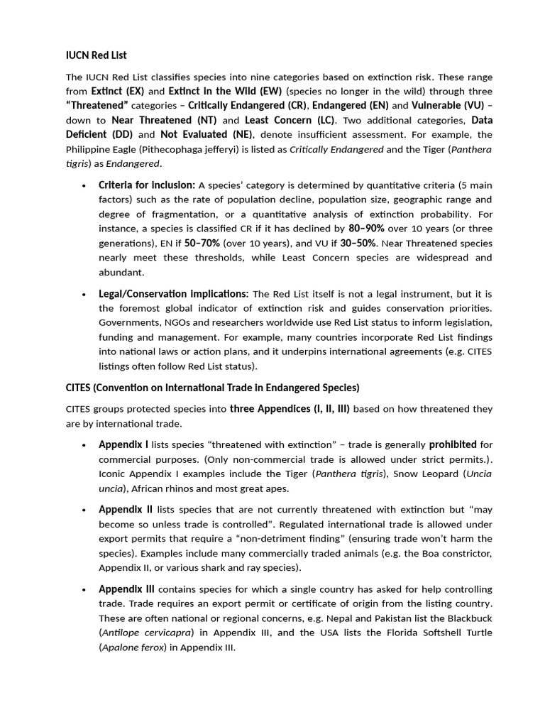 IUCN Red List and Global Conservation Laws | PDF | Cites | Endangered ...