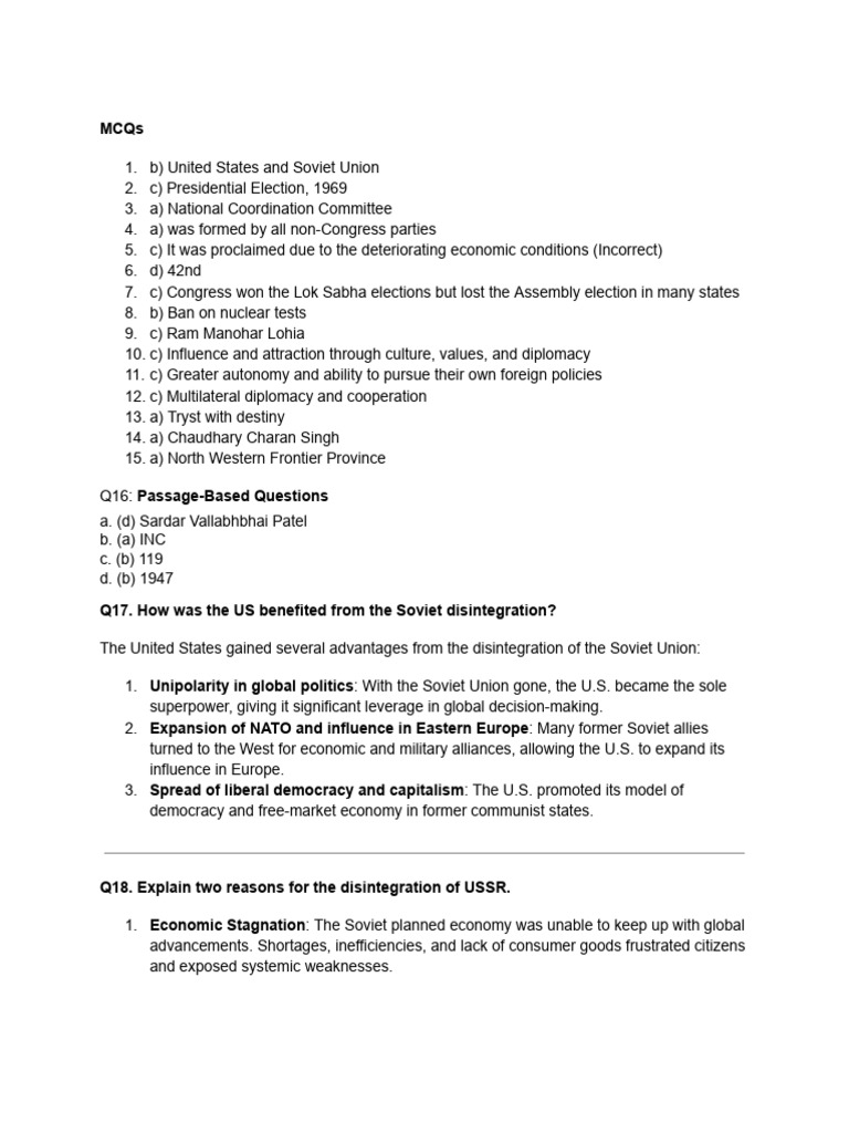 Pol Sci Holiday Assignment | PDF | Indian National Congress | Soviet Union