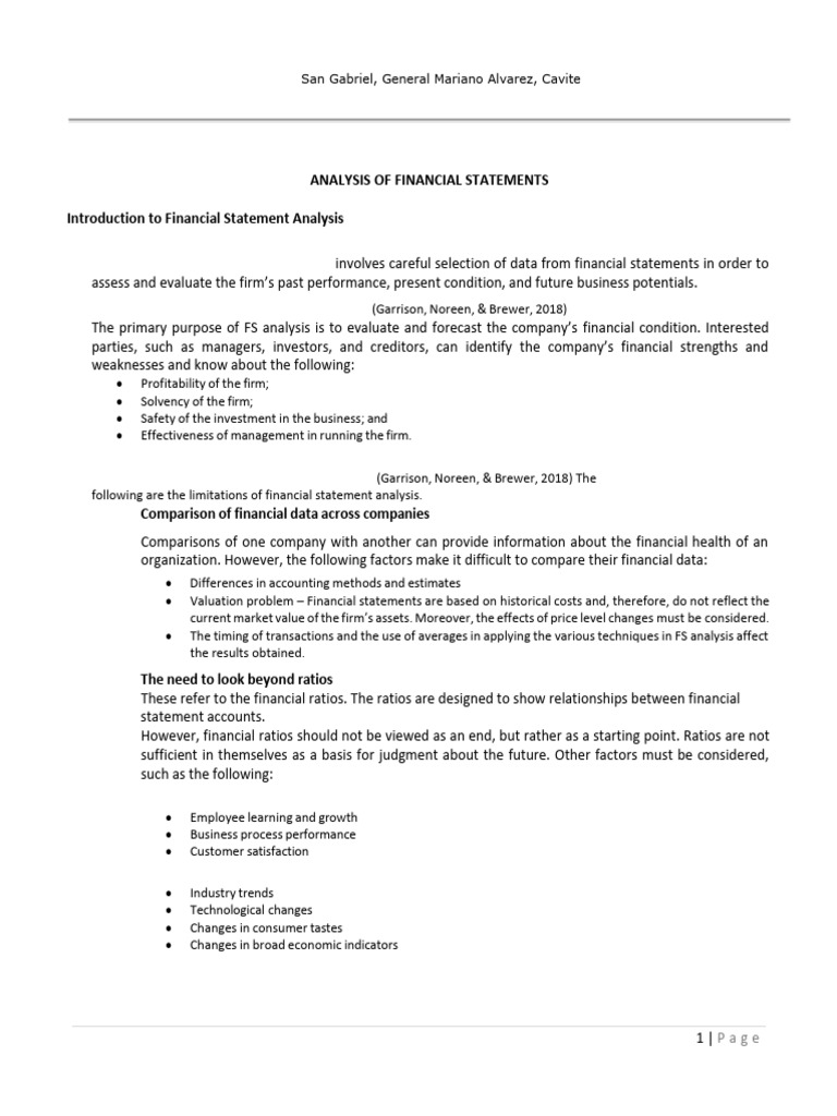 Analysis of Financial Statements Uphs PDF Working Capital Gross
