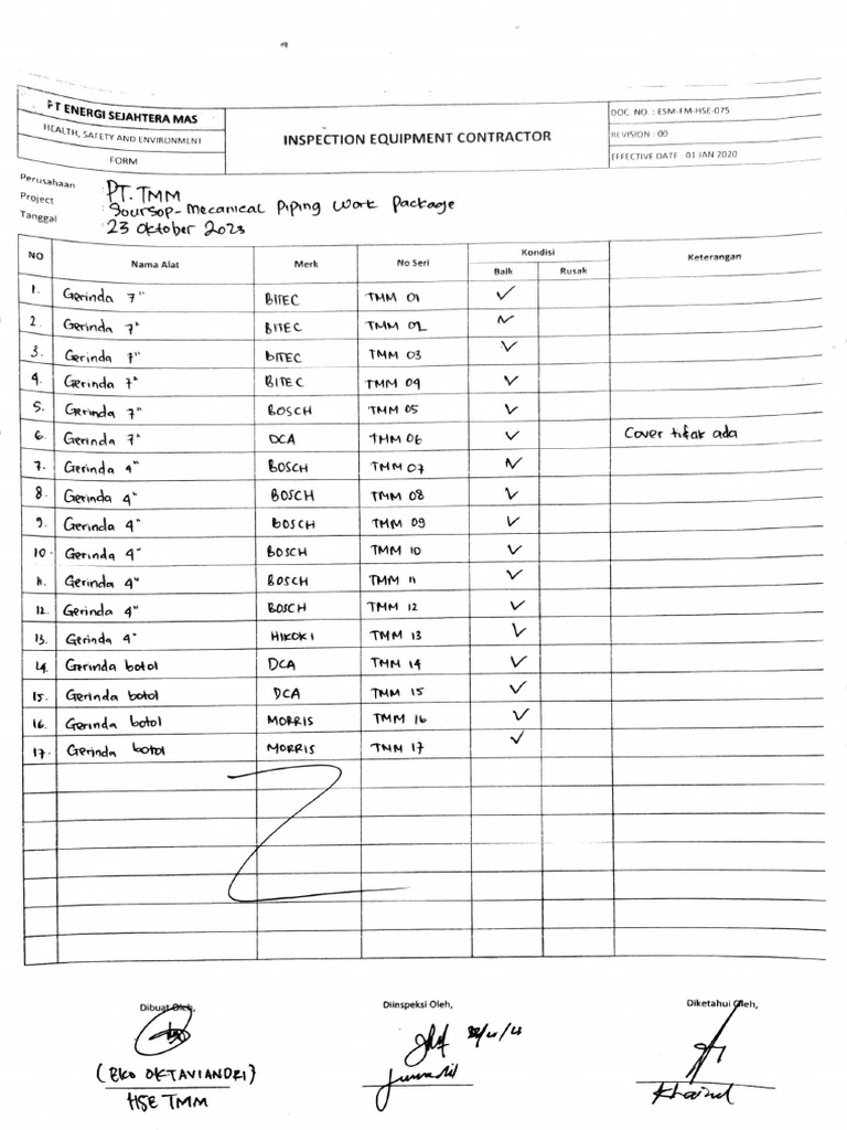 Form Contoh Inspeksi Alat | PDF