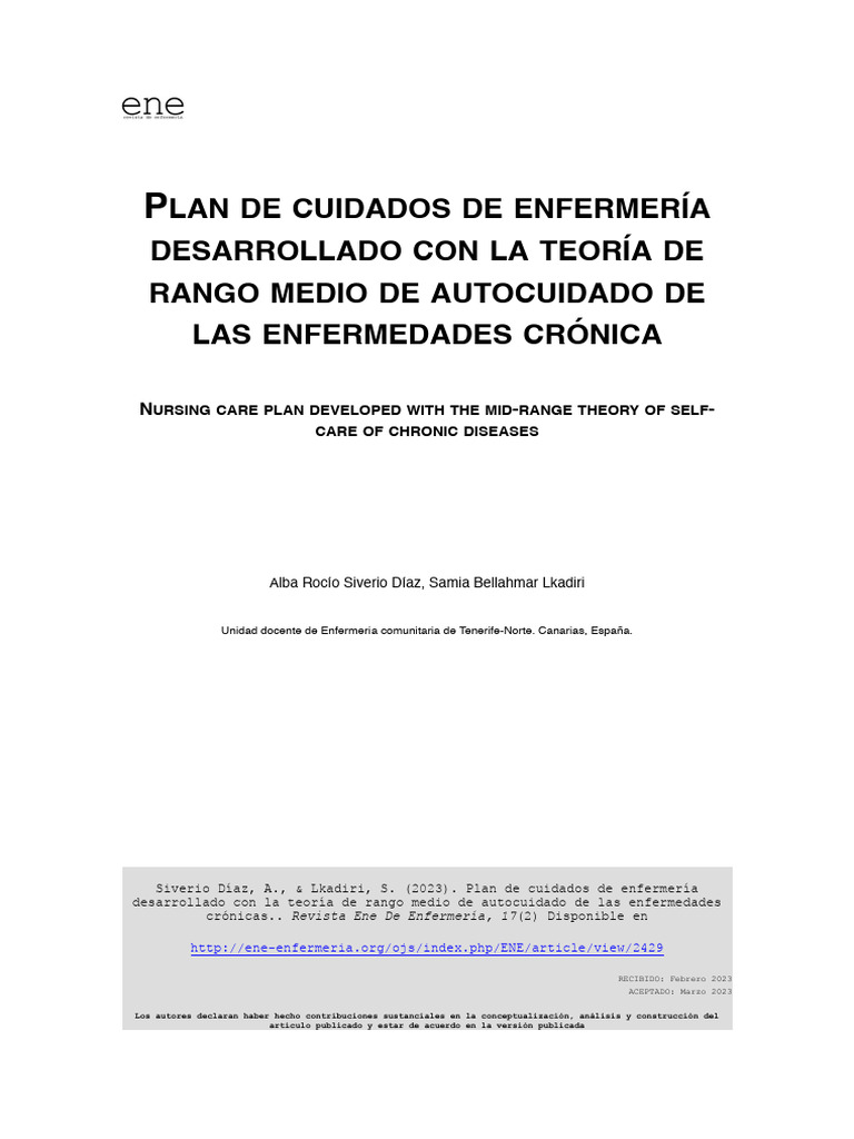 Plan de Cuidados en Enfermería Crónica | PDF | Vejez | Cuidado de la salud