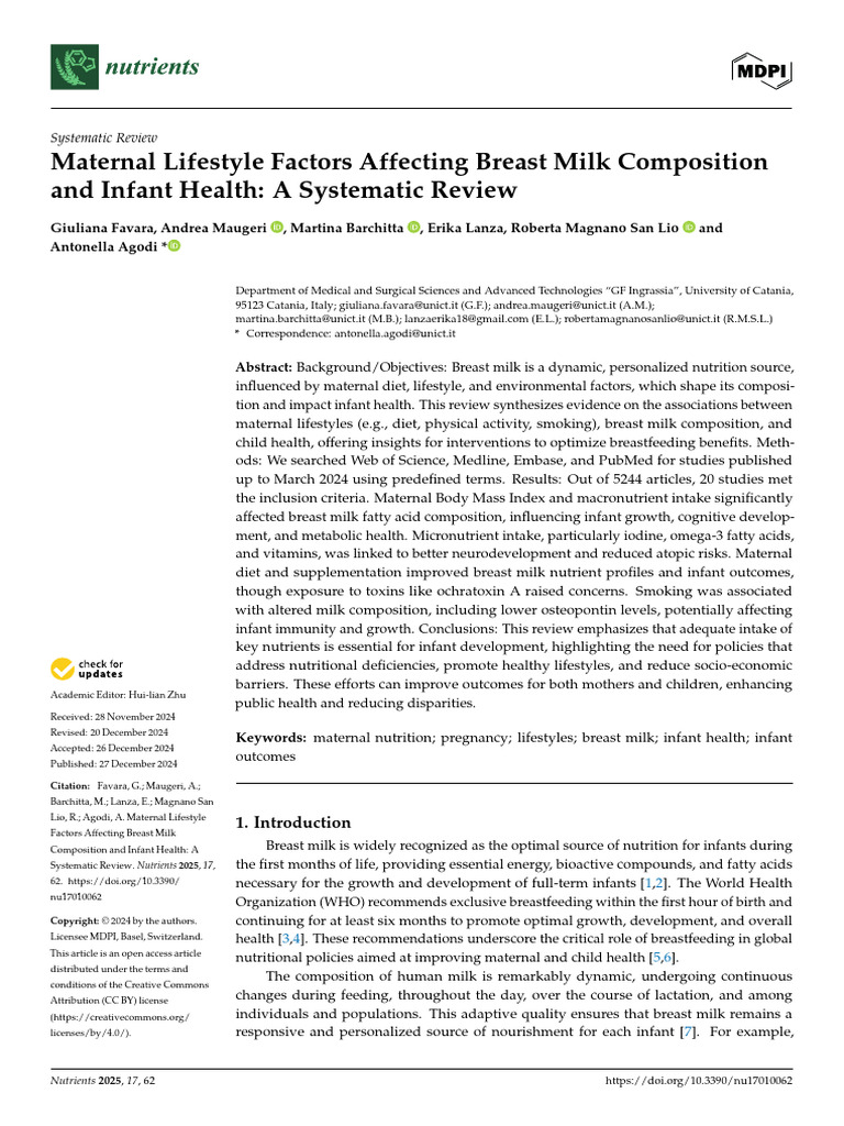 Maternal Lifestyle's Impact on Breast Milk | PDF | Breast Milk ...