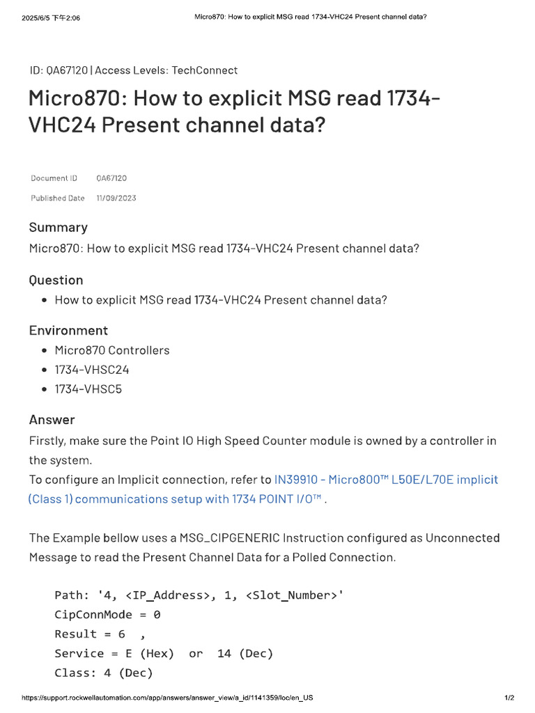 Micro870 How To Explicit MSG Read 1734-VHC24 Present Channel Data | PDF