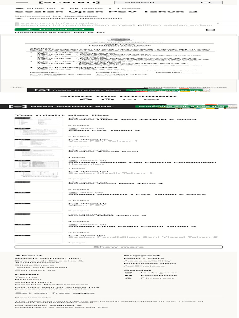 Soalan Ujian Psv Tahun 2 Pdf Pdf