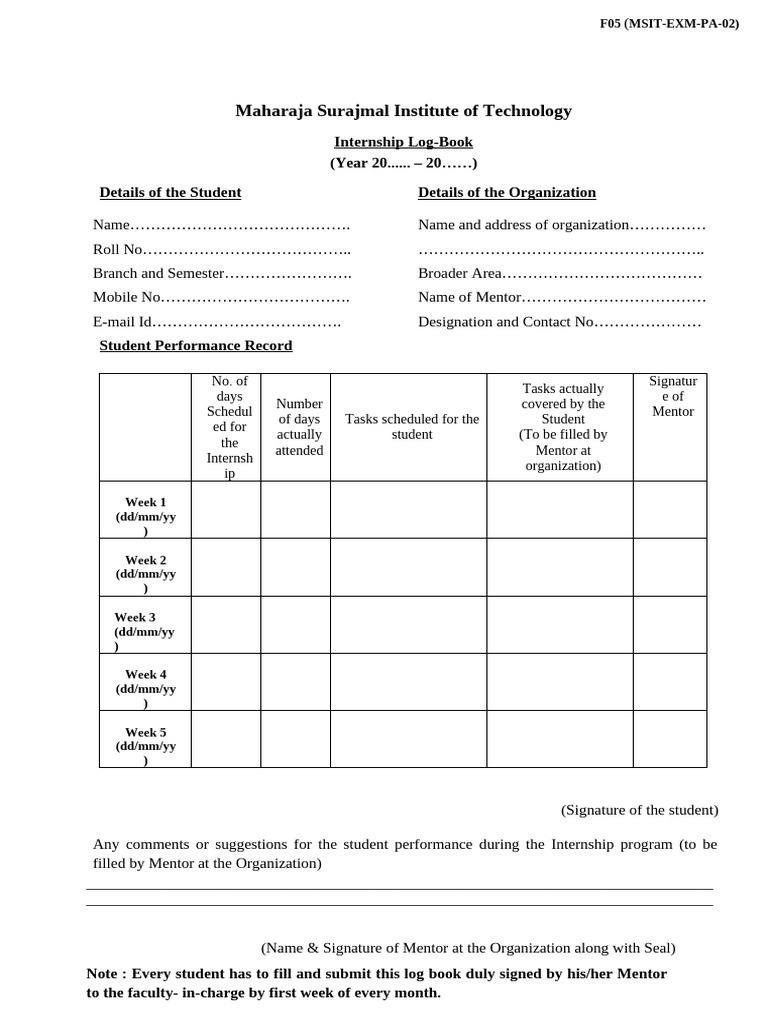Internship Log Book for Students | PDF