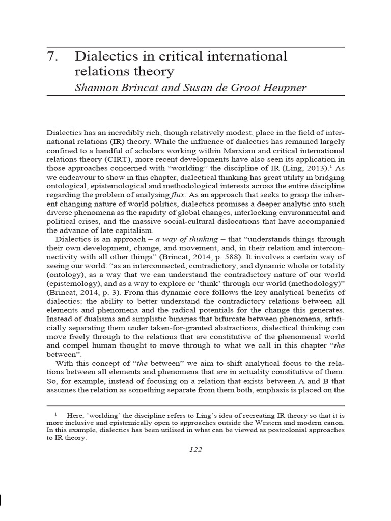 Handbook of Critical International Relations - (7. Dialectics in ...