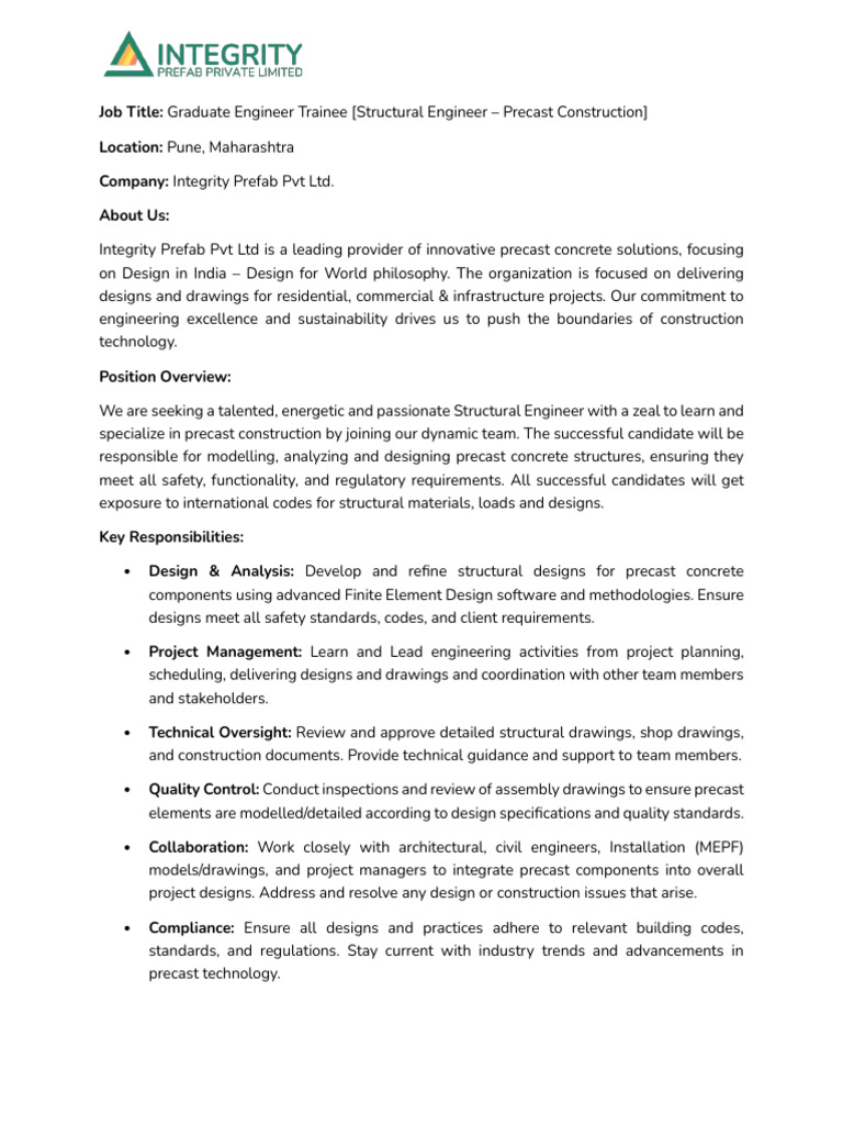 Graduate Engineer Trainee - Structural Engineering | PDF | Project ...