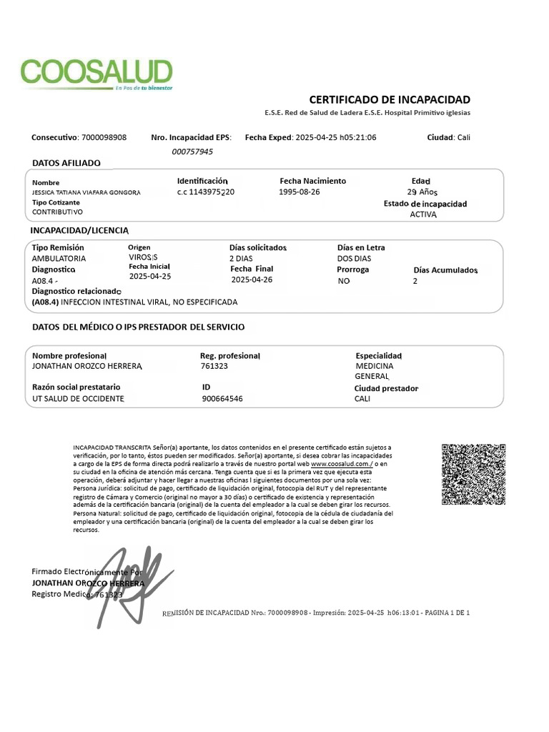 Certificado de Incapacidad Médica 2025 | PDF