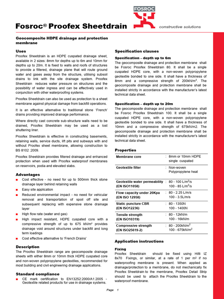 Fosroc Proofex Sheetdrain Overview | PDF | Drainage | Materials