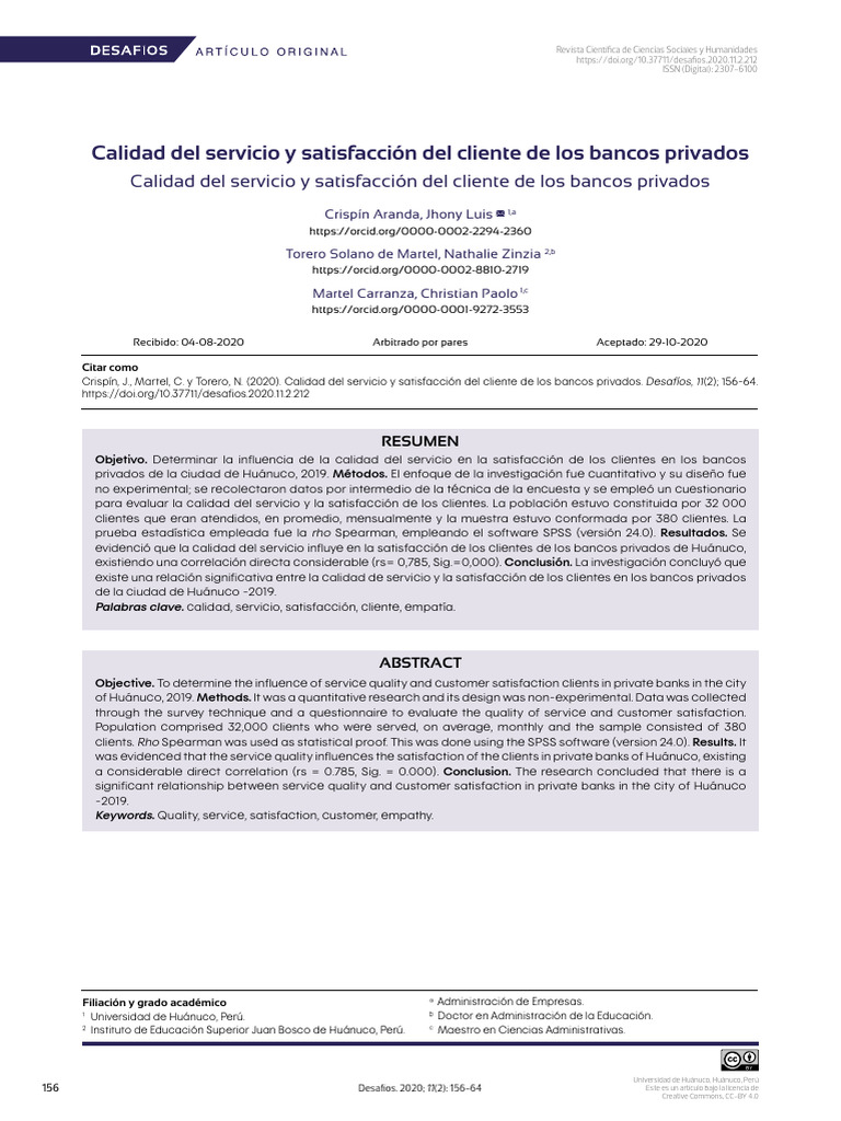 Calidad del servicio y satisfacción bancaria | PDF | Business | La ...