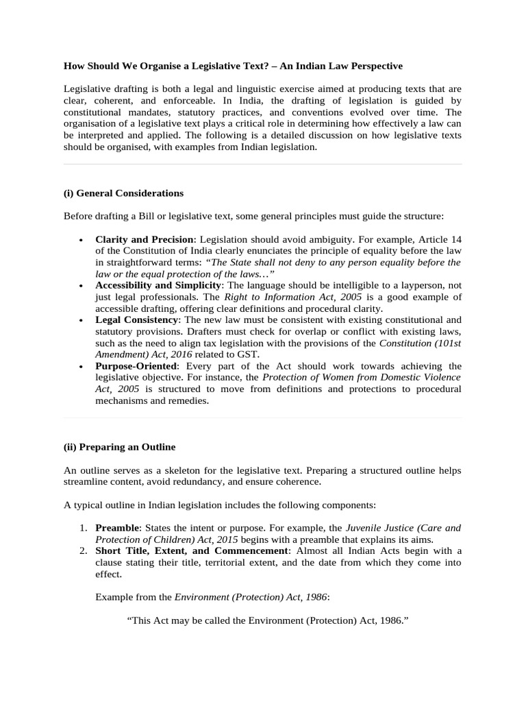 Organizing Legislative Texts in India | PDF | Statutory Law | Political Law