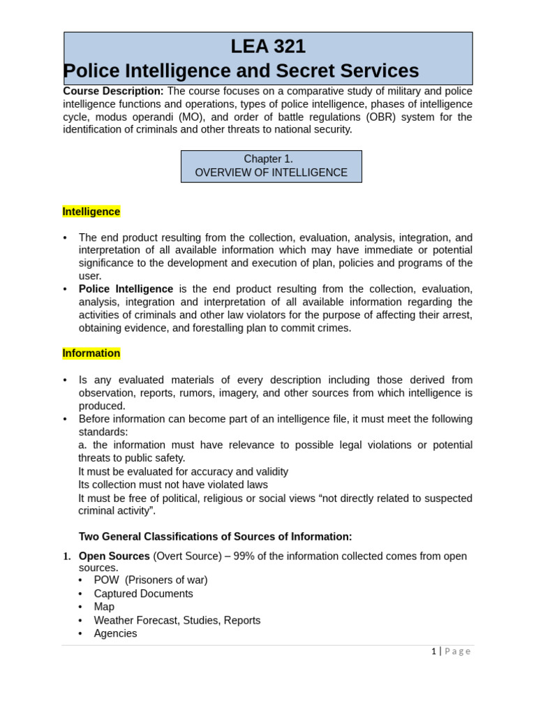 Chapter 1 3 Police Intel | PDF | Counterintelligence | Military ...