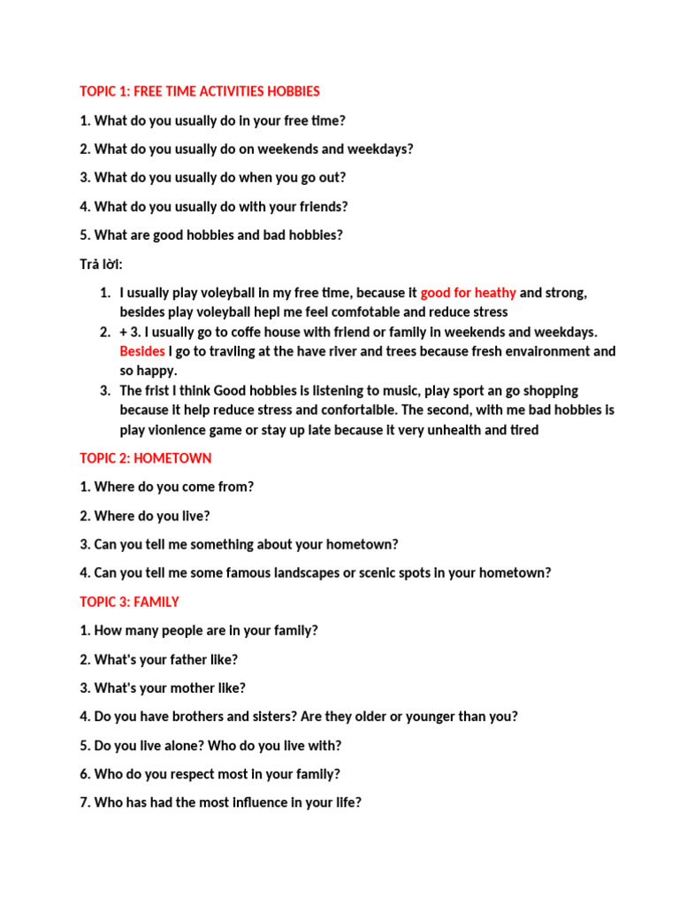 Free Time Activities and Hobbies Guide | PDF | Lunch | Meal
