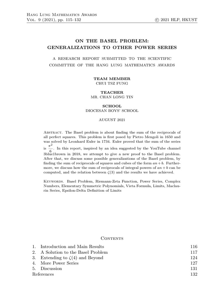 Generalizations of the Basel Problem | PDF | Mathematics | Mathematical ...