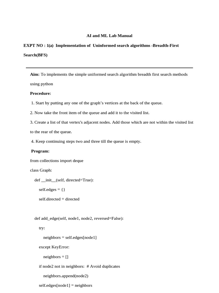 AI Lab Manual: Search Algorithms | PDF | Regression Analysis | Mean ...